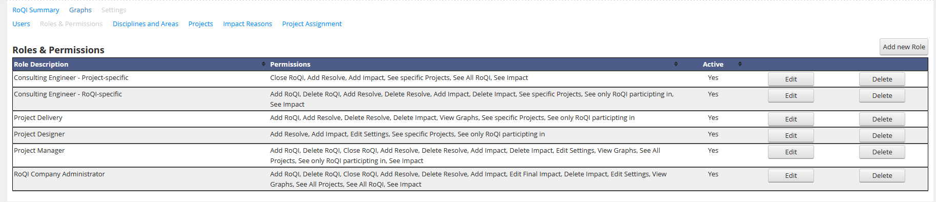 Settings - Role List Settings - Role List